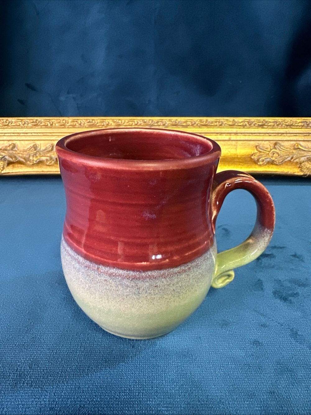 Studio Pottery Drip Glaze Mug Burgundy Green Blue Signed
